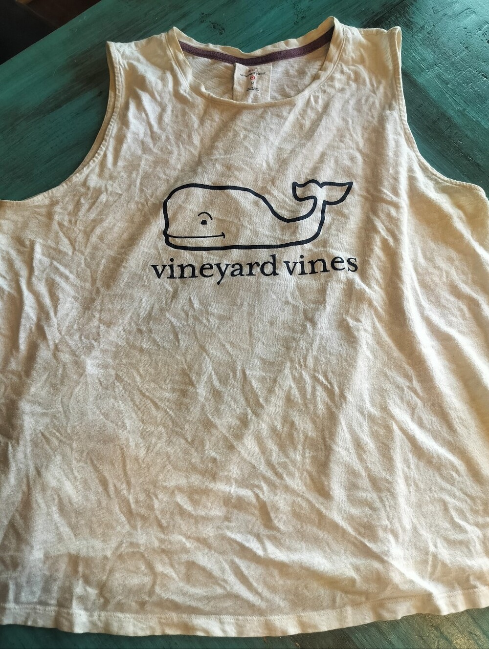 Vineyard Vines Cream Tank with Muscle Tank Navy Whale Logo